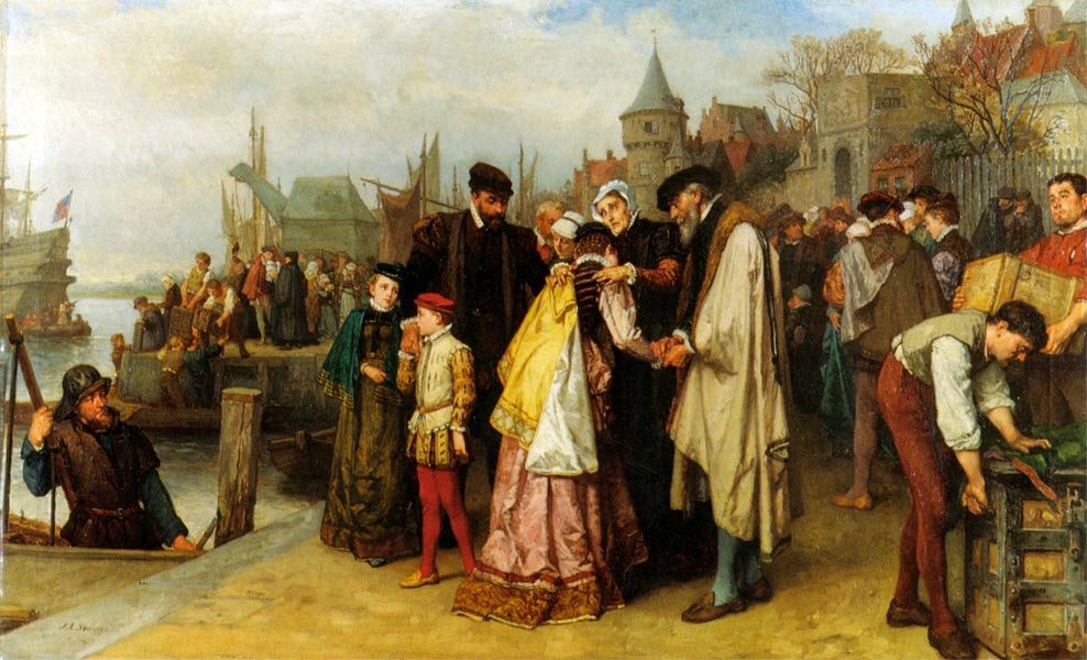 Tableau de peinture représentant l'Exil des Huguenots
